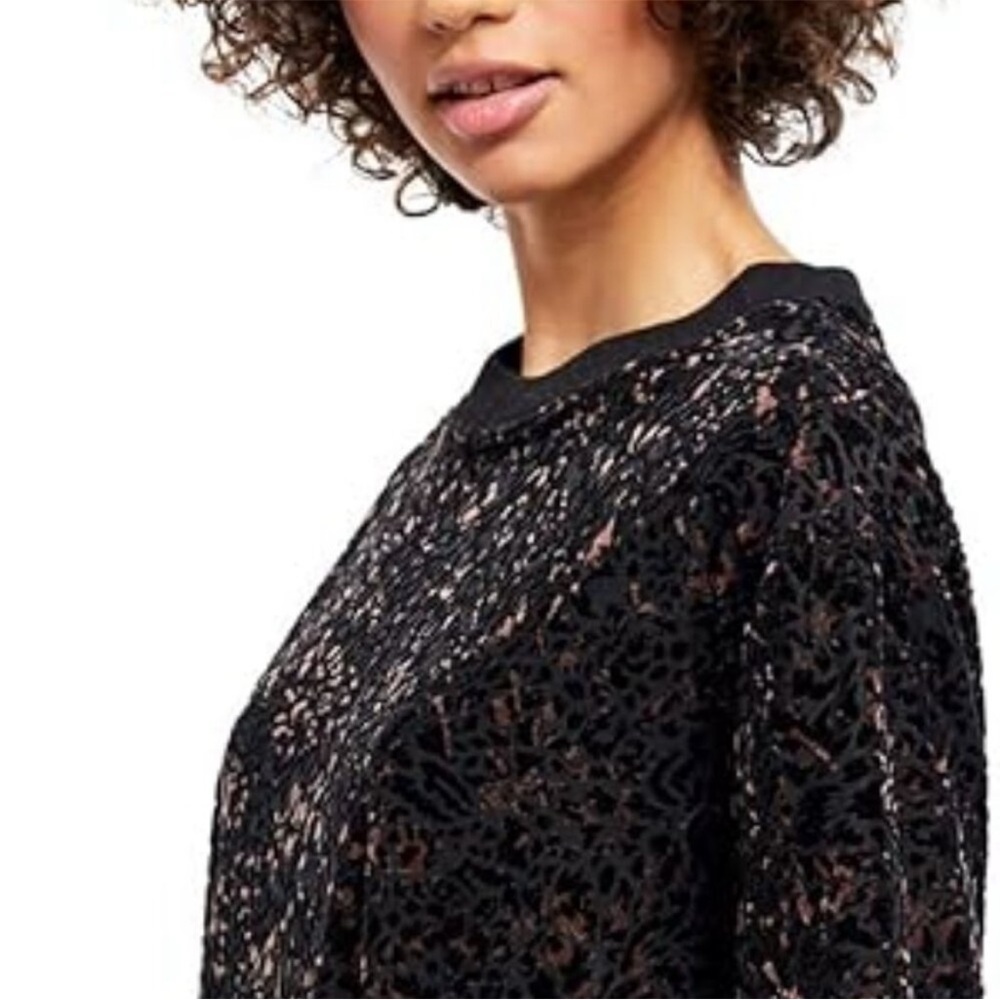 We The Free Burnt Velvet Black & Brown Animal Print Oversized Women's Top